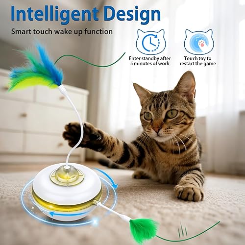 Miniatura 2 de Juguetes interactivos para gatos recargables, juguete para esconderse y buscar con activación táctil, pluma oculta en movimiento, diseño de juguete