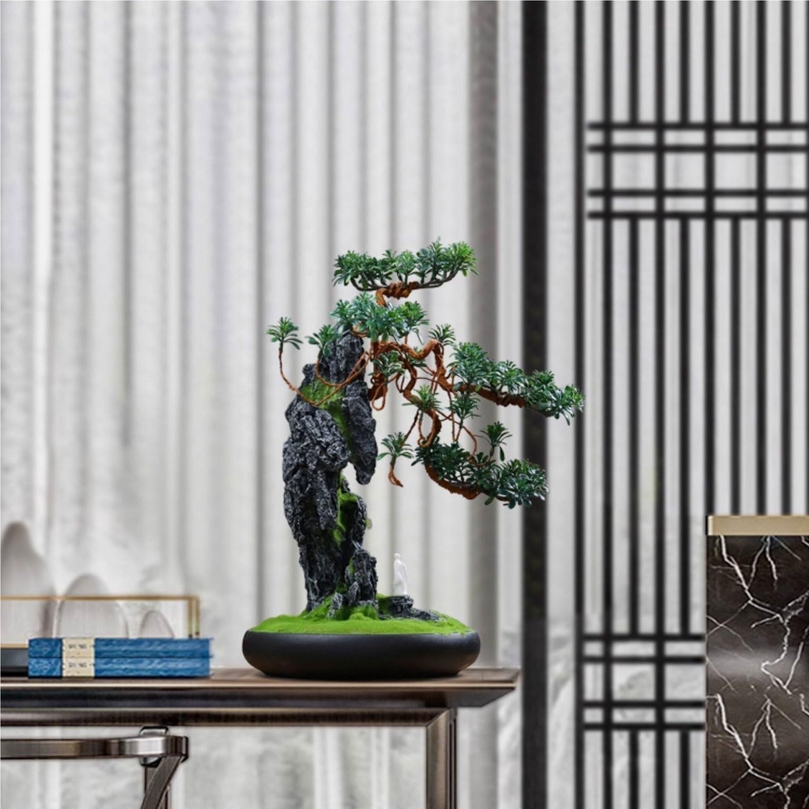 Plantas artificiales Bonsai artificial en maceta de cerámica pino falso