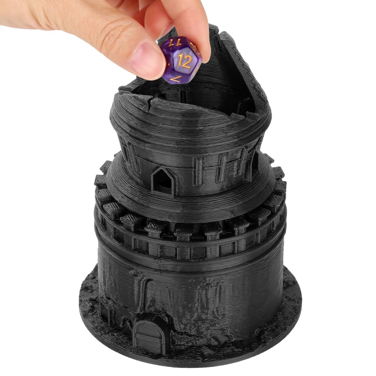 Castle Dice Box, Unique Tower-Shaped Holder for DND Starter Set, Spacious RPG Accessory with Practical Design, DND Gifts for Easter Anniversaries Gamers, Polylactic Acid Resin Construction, Black