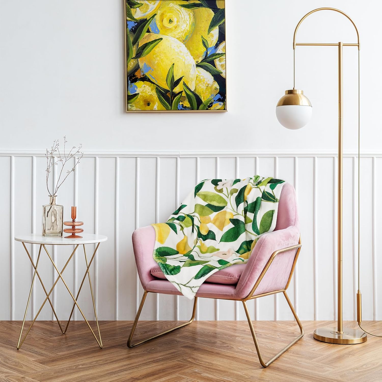 JarThenaAMCS Lemon Fuzzy Blanket 60 x 50 Inch Yellow Lemon Green Leaves Throw Blanket Spring Summer Soft Warm Flannel Blankets for Home Chair Sofa Couch