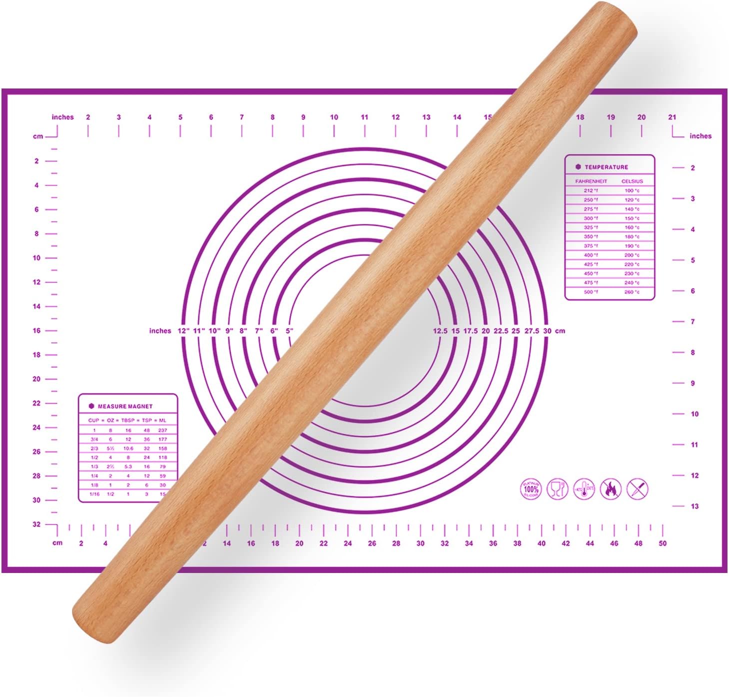 French Rolling Pin for Baking Pizza Dough, Pie & Cookie in