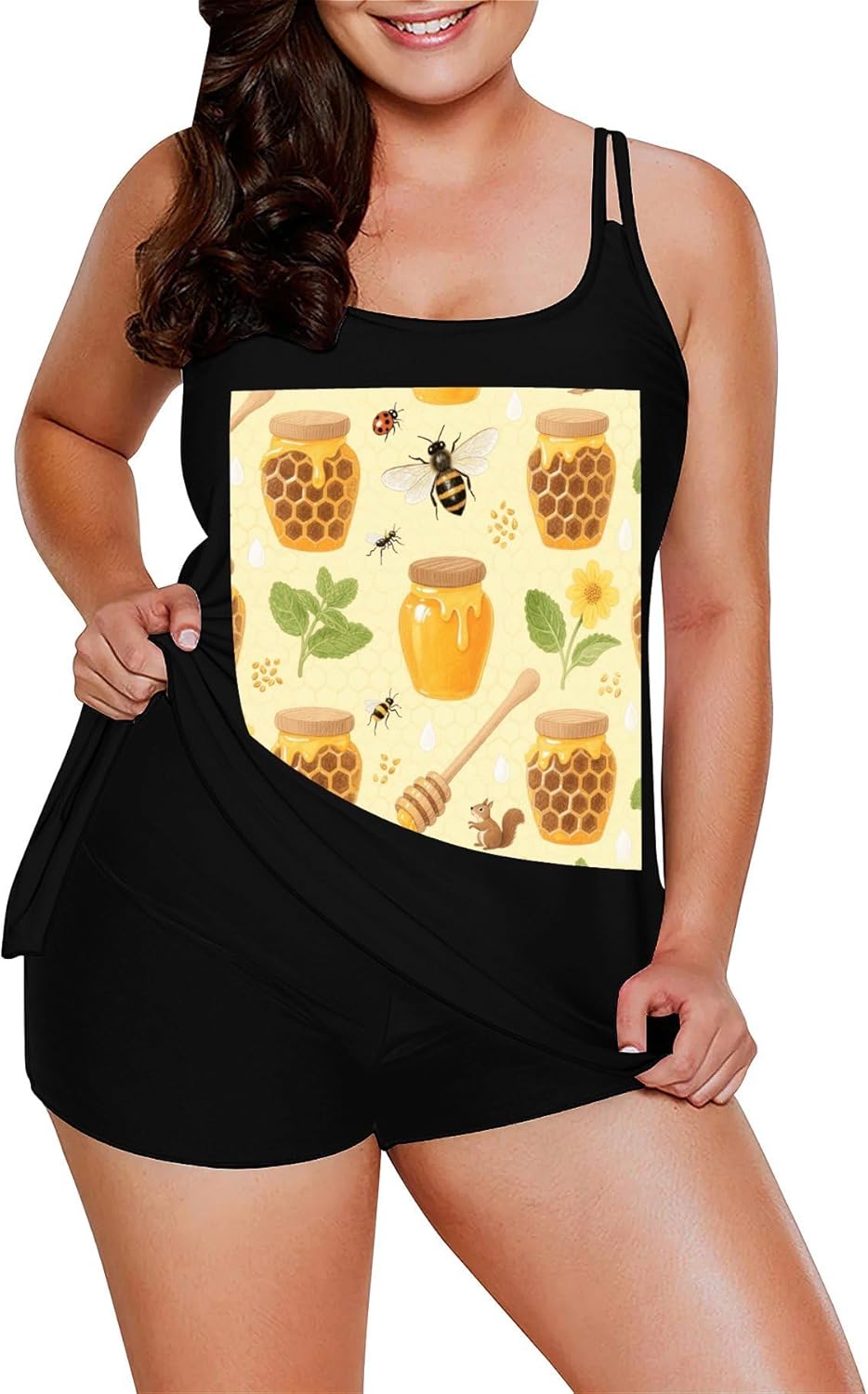 Bees and Honey Tankini Swimsuits for Women Tummy Control Two Piece Bathing Suits Swim Tops with Boy Shorts