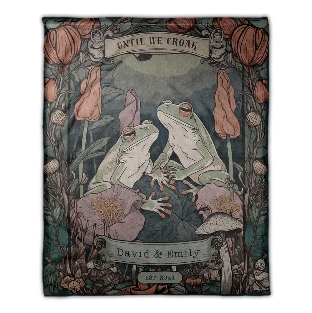 Gearpenguin Personalized Retro Frog Couple Fleece Blanket, Until We Croak Blanket, Anniversary for Couples Her Him, Best Idea Gift for Girlfriend Boyfriend, Custom Woodland Blankets
