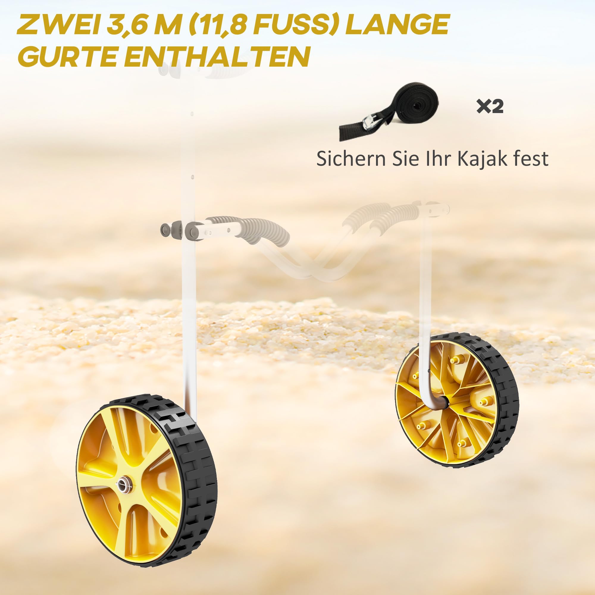 SPORTNOW Kajakwagen Verstellbarer Kanuwagen Bootswagen Surfwagen Bootstrailer mit Spanngurt für Kanu, Surfboard, Paddelboards, Alu, Gelb