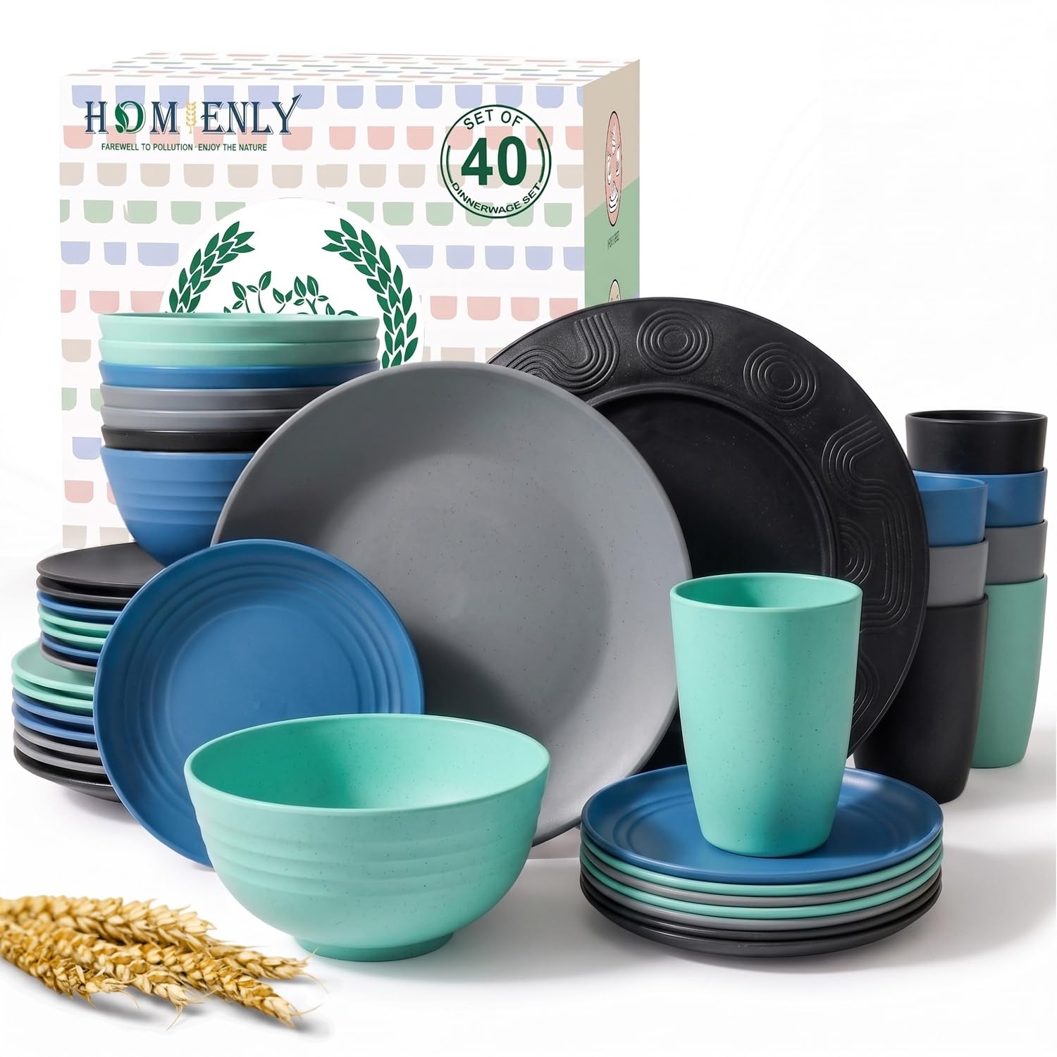 Homienly Wheat Straw Dinnerware Set - 20 Pieces -22