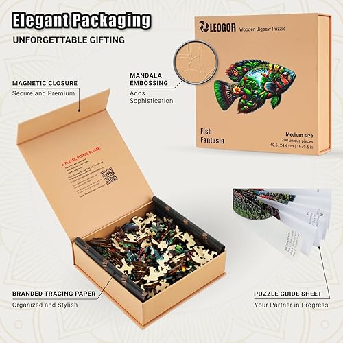 Miniatura 3 de Fish Fantasia - Rompecabezas de madera de 200 piezas para adultos  16 x 9.6 pulgadas  Rompecabezas de madera extra grueso de 0.197 in, piezas en