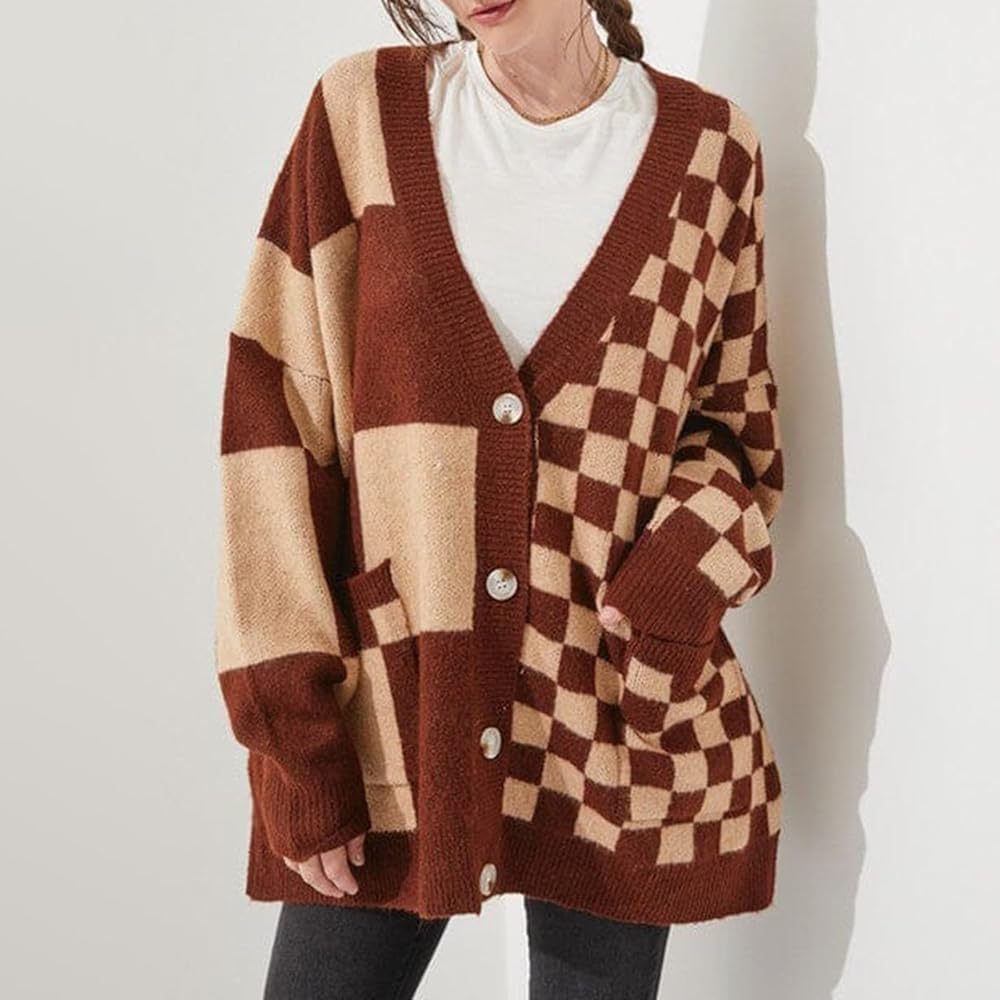 トップス mideal plaid pattern cardigan Women Oversized Checkered Cardigan Sweaters,Lightweight Long