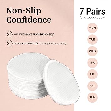 Reusable Non-Slip Nursing Pads, 14 Washable Organic Cotton Breast Pads, Ultra Absorbent & Leakproof, Soft, Thin & Discreet, Comfortable for Sensitive Skin, Postpartum Essential