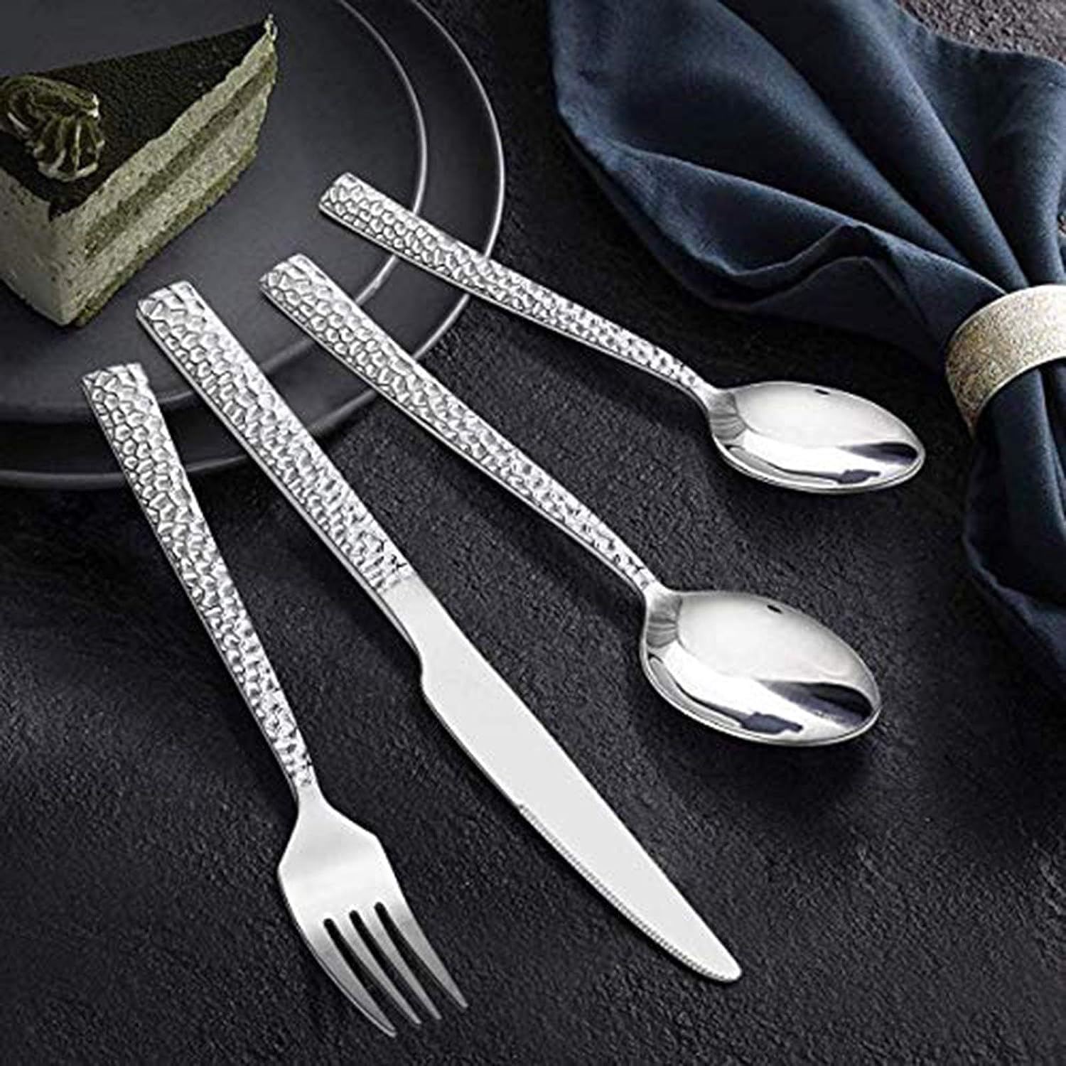 HaWare Set di posate in acciaio inox, 60 pezzi, con coltello, forchetta, cucchiaio, posate per 12 persone, impugnatura a martello, posate da tavola per casa, feste, hotel, ristorante, lucidate e
