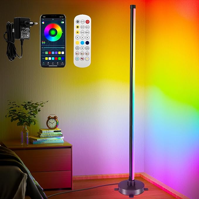 LIFEJXWEN LIFEJXWEN LED Corner Light, 147cm, RGB, Floor Lamp with Bluetooth 2.4G Remote Control, 120 LEDs, 16 Million Colors, 200 Scene Modes, Floor Lamp for Living Room, Bedroom