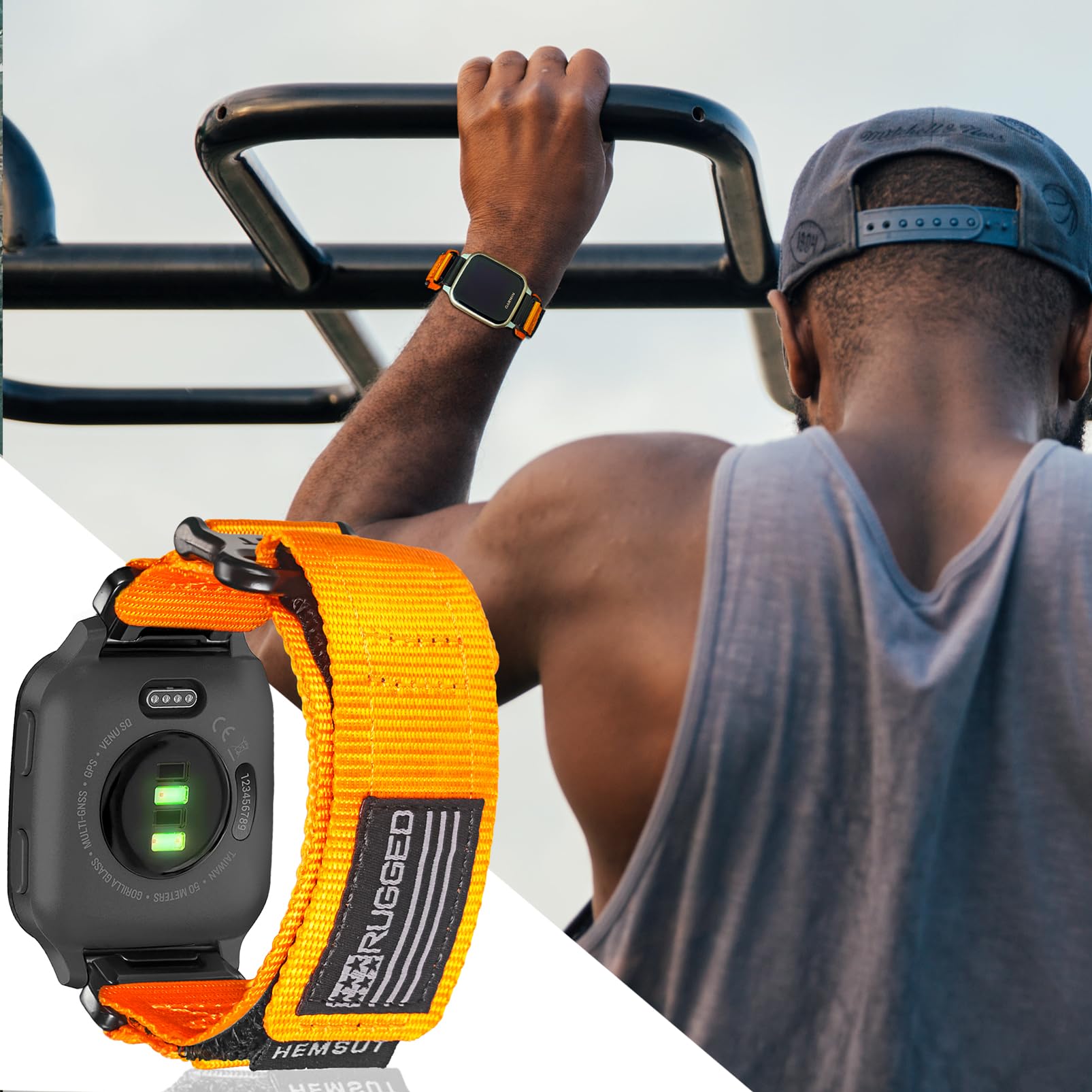 Compatible pour Garmin Venu/Venu 2 Plus/Venu Sq/Venu Sq 2/ Venu Sq Music (Pas Venu 2S/Venu 2) Quick Pins Watch Band, Super Rugged Nylon Sports Strap With Woven Loop Design