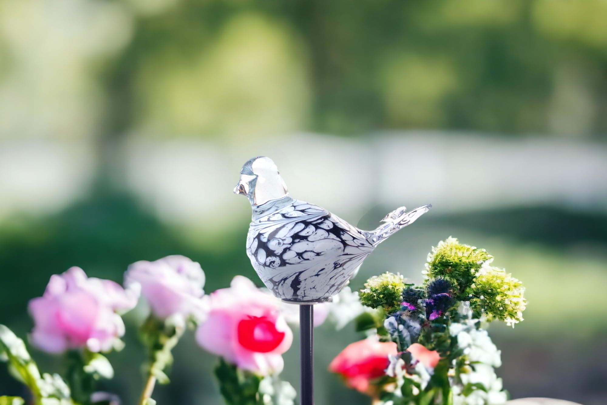 Oiseau sur bâton en verre fait main idée cadeau déco jardin