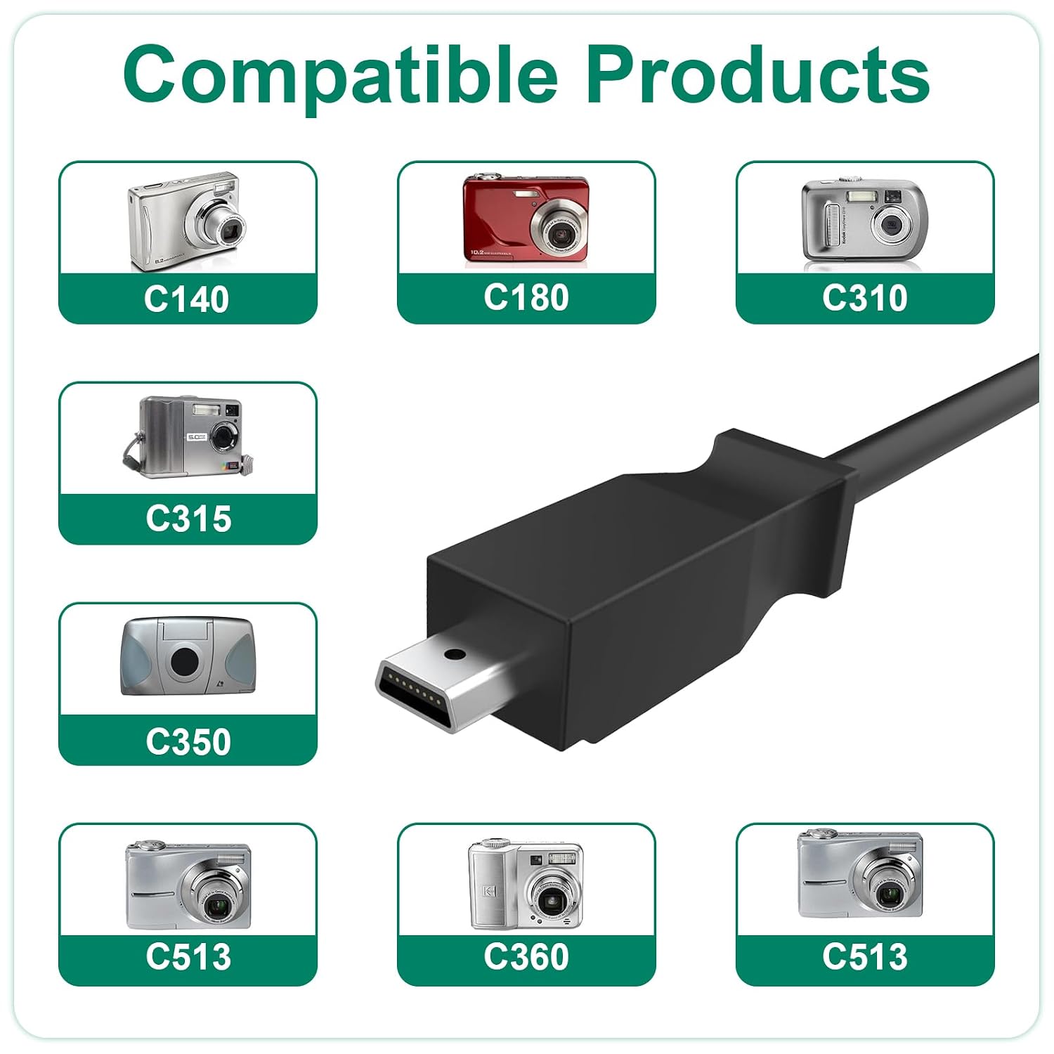 Replacement USB U8 U-8 Camera Cable Date Transfer Cord Compatible with Kodak C140 C180 C190 C315 C330 C340 C350 C360 C433 C513 V1003 V1073 C813 C875 C913 C1013 CD33, M320 M340 M341 (4.9 Feet) image 3