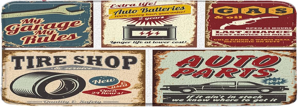 Antique Car Bath Mat 1950s License Plate Retro Country Garage Antique Accessories American Repair Poster Nostalgic Letter Bathroom Rug Indoor Carpet Bathtub Rugs with Lining 24 x 59 Inch