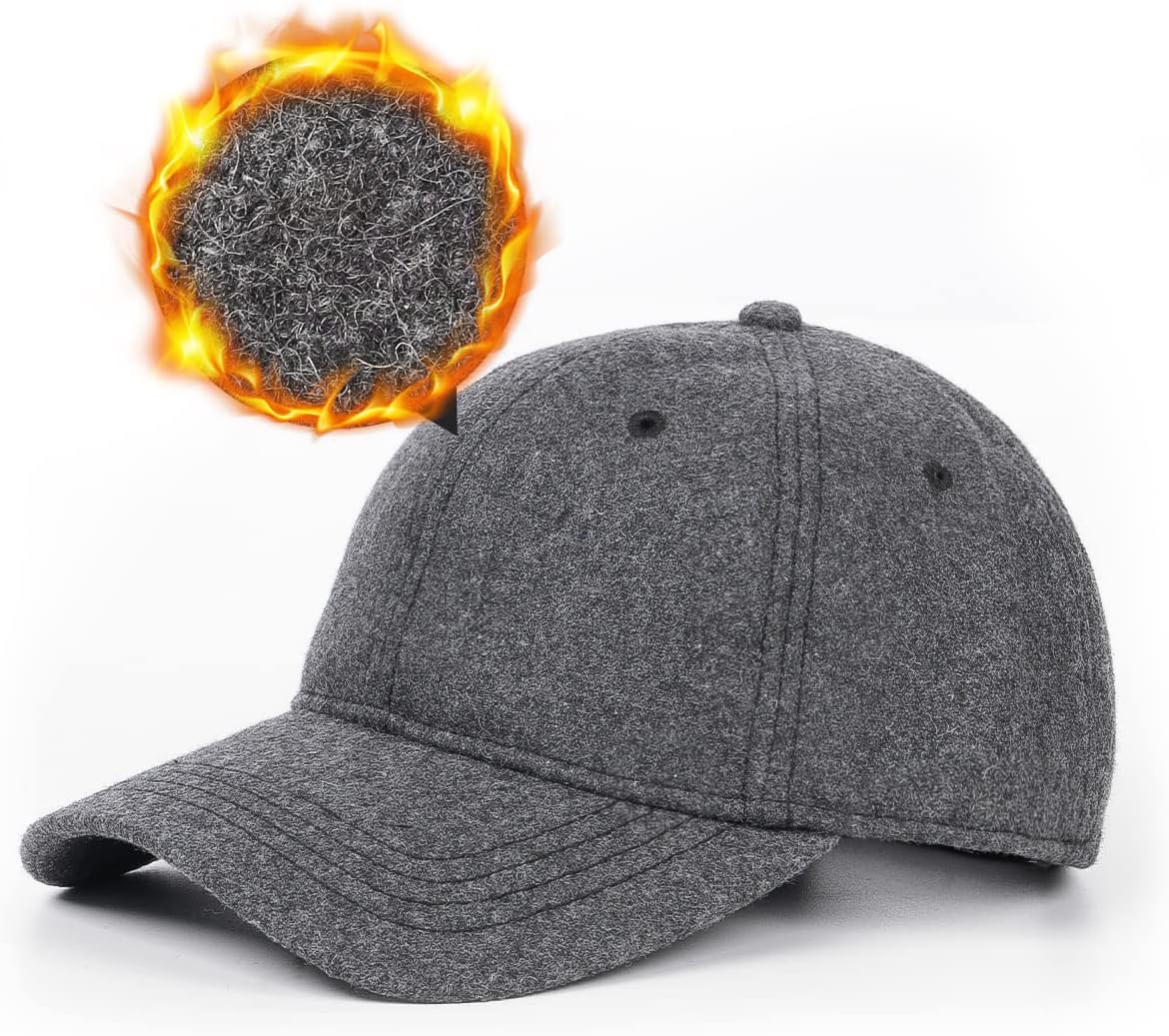 Zylioo XXL Oversized Woolen Baseball Cap Hat,Soft-Structured Winter Ball Cap,Adjustable Warm Dad Cap for Big Heads