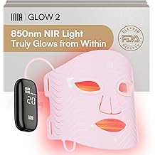 INIA Red Light Therapy Mask for Face &ndash; 4 Light Modes with 850nm NIR, Red &amp; Blue LED Light Therapy, 2600mAh Rechargeable LED Face Mask for Radiant Glow at Home, Pink