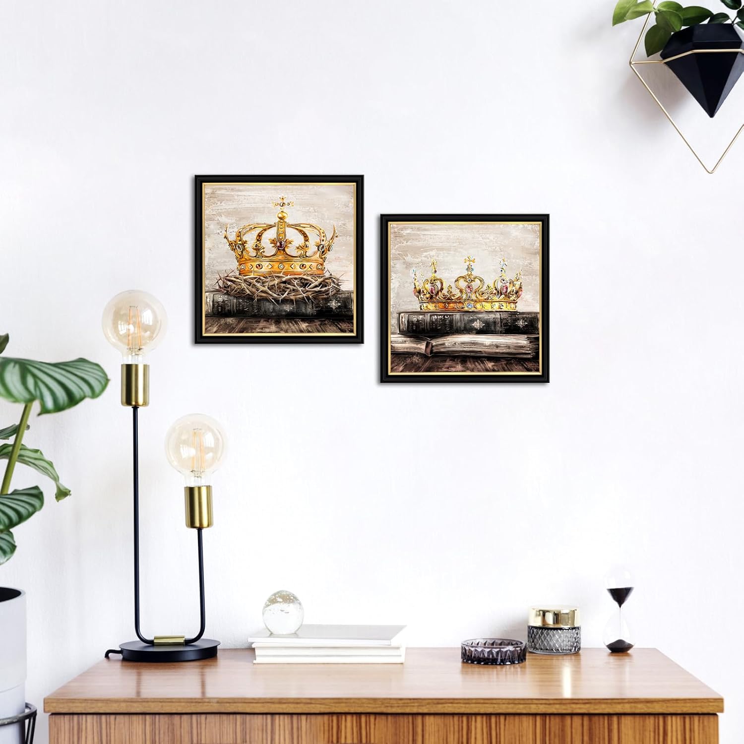 King and Queen Picture Black Gold Framed Wall Art Couple Bedroom Decor 12 x 12 inches