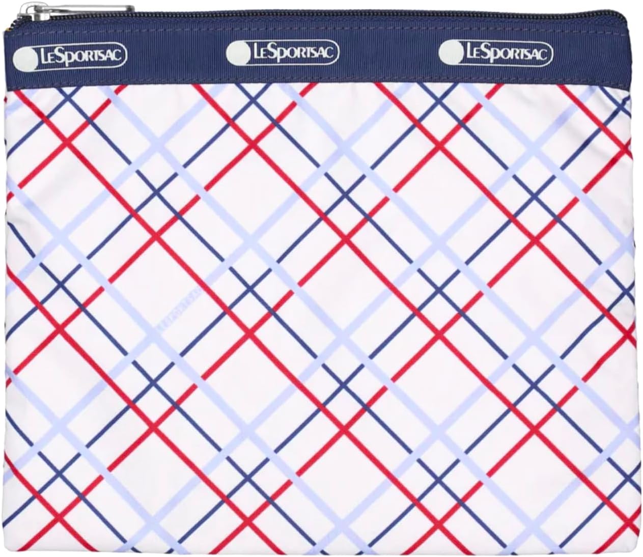 LeSportsac Modern Tattersall Deluxe Everyday Crossbody Bag + Cosmetic Bag, Style 7507/Color E839, Classic Navy & Bold Red Unite on Crisp White Bag, Modern Lilac Accent, Fun Interpretative Tartan Plaid - Image 2