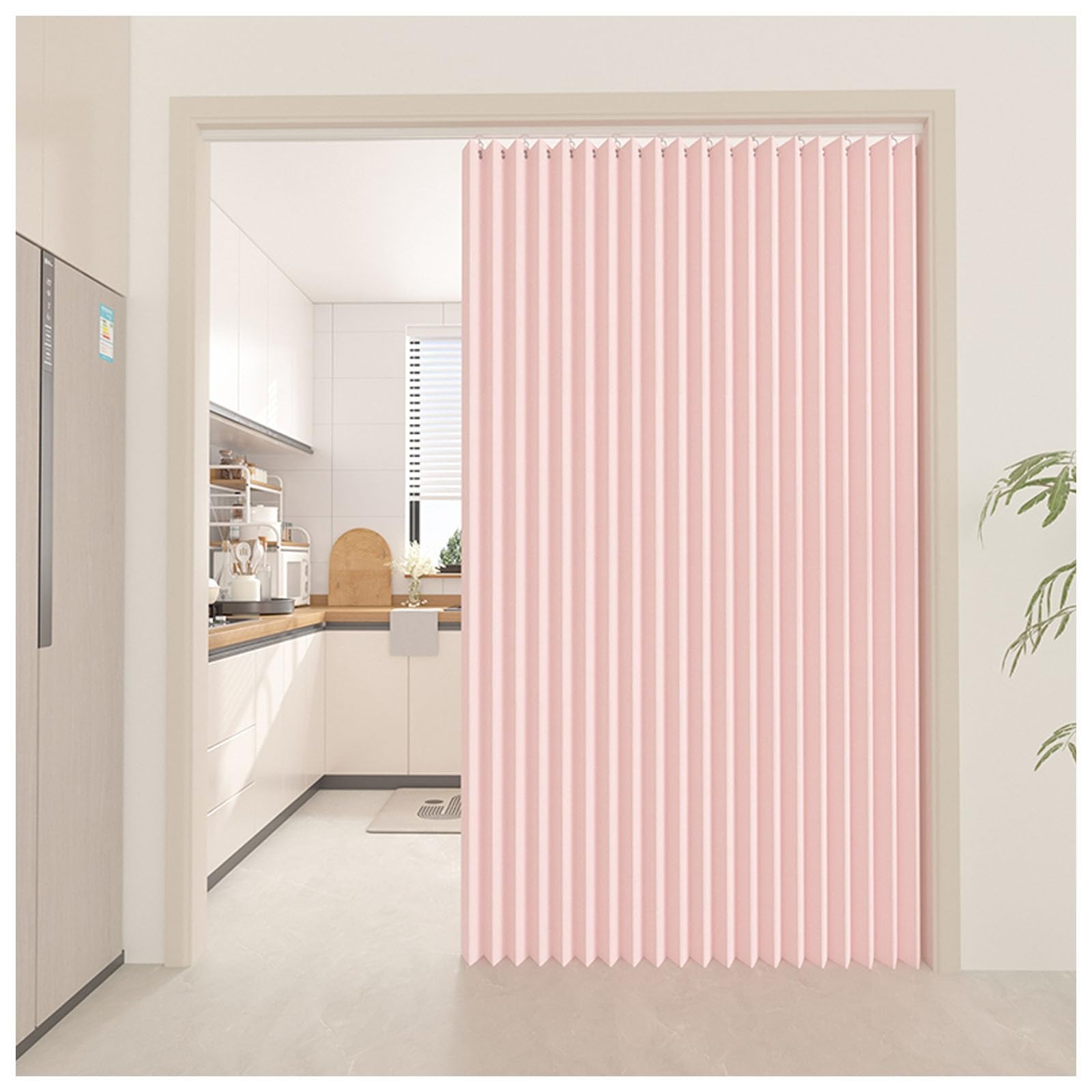 APMOE Door Curtain for Doorway Privacy, Interior Magnetic Invisible Folding Doors Curtain with Tieback and Sticky Rail Perfect Temporary Door Curtains Accordion Room Divider(Pink,180x200cm)