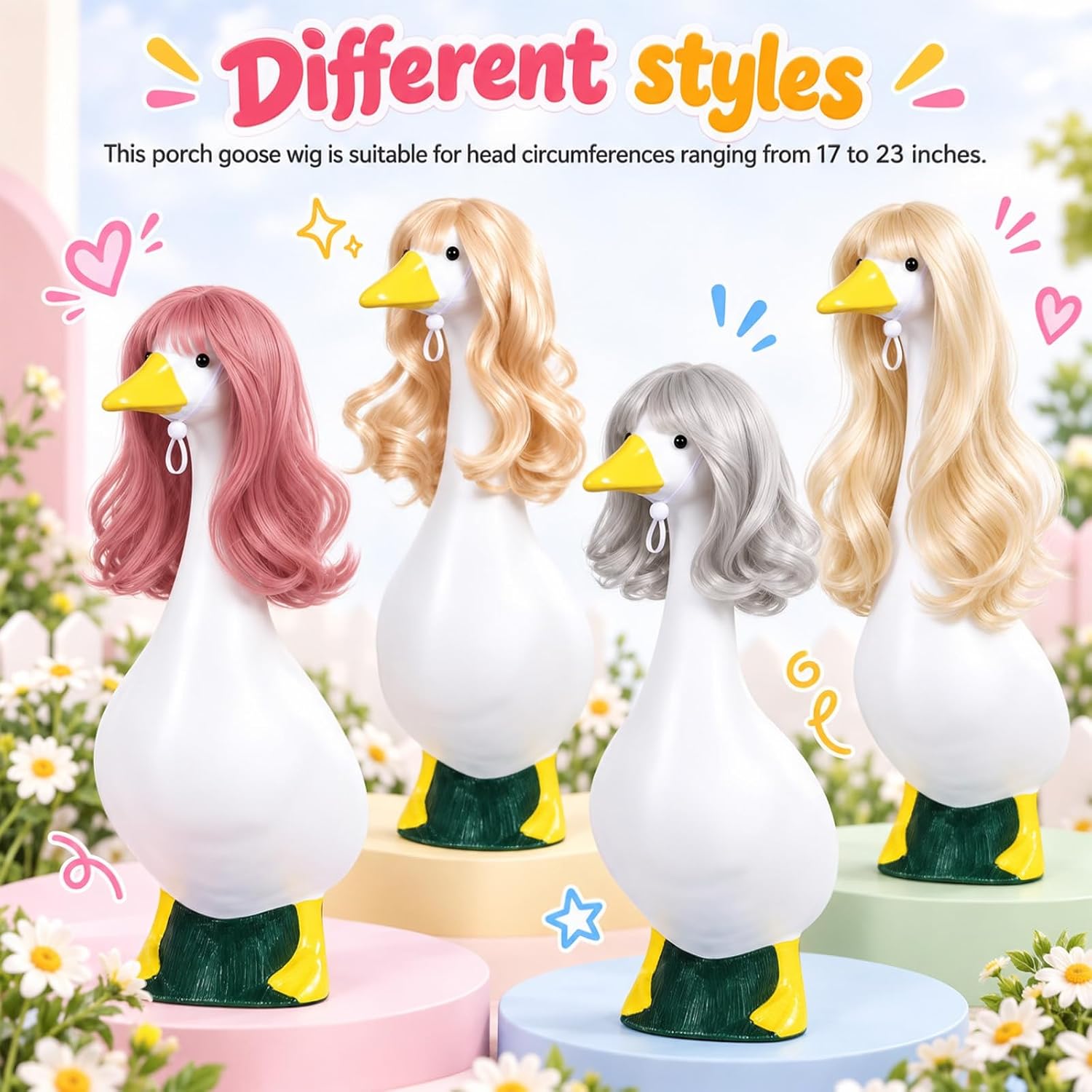 4Pcs Porch Goose Wigs Set porch goose outfits Accessories for Outdoor Statue Accessories Garden Patio Yard Goosey Decoration (4PCS-C) image 4