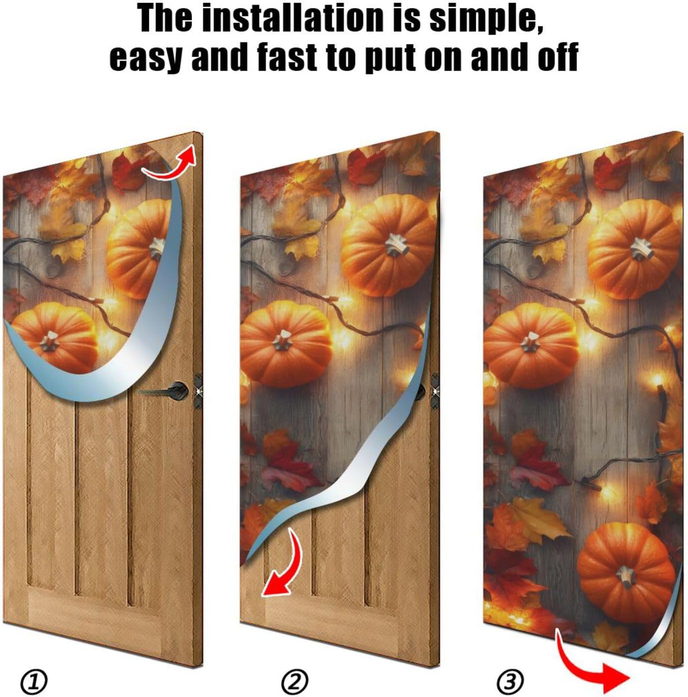 Burbuja Thanksgiving Pumpkin Door Cover, Stretch Fabric Backdrop Door Porch Covers for Home Party Holidays Decoration, 35x79 In