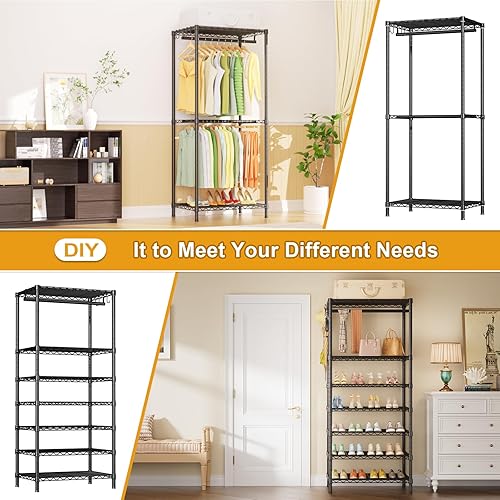 Miniatura 5 de Ulif E13 Perchero de Ropa de Servicio Pesado (Con 4 Barras Colgadoras y 8 Estantes) Percheros Independientes para Colgar Ropa, Organizador de Closet