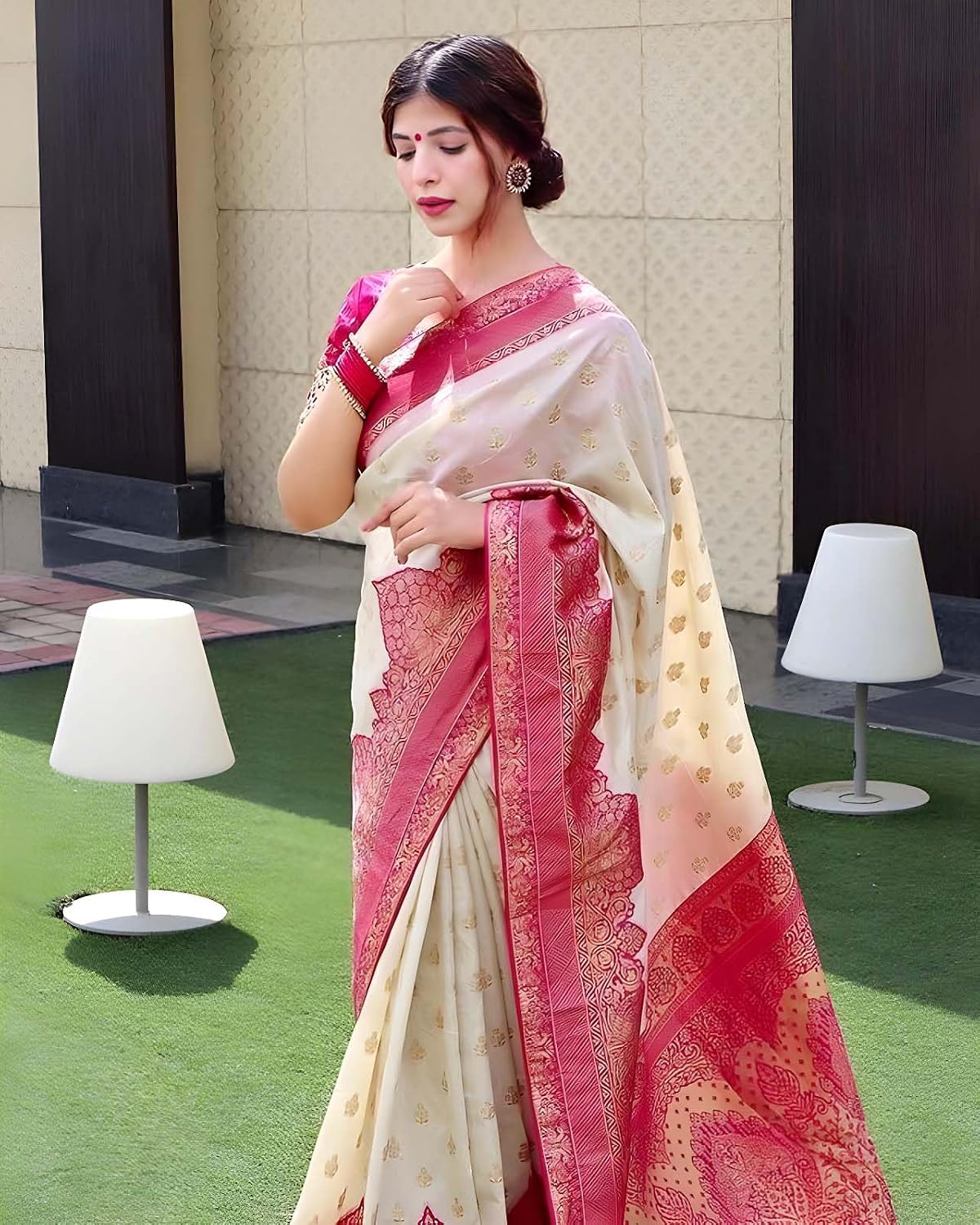 MAHEK Banarasi kanjivaram Beautiful Sarees for Women's Indian Saree Fancy Wedding saree Party Wear sari & Blouse Piece.