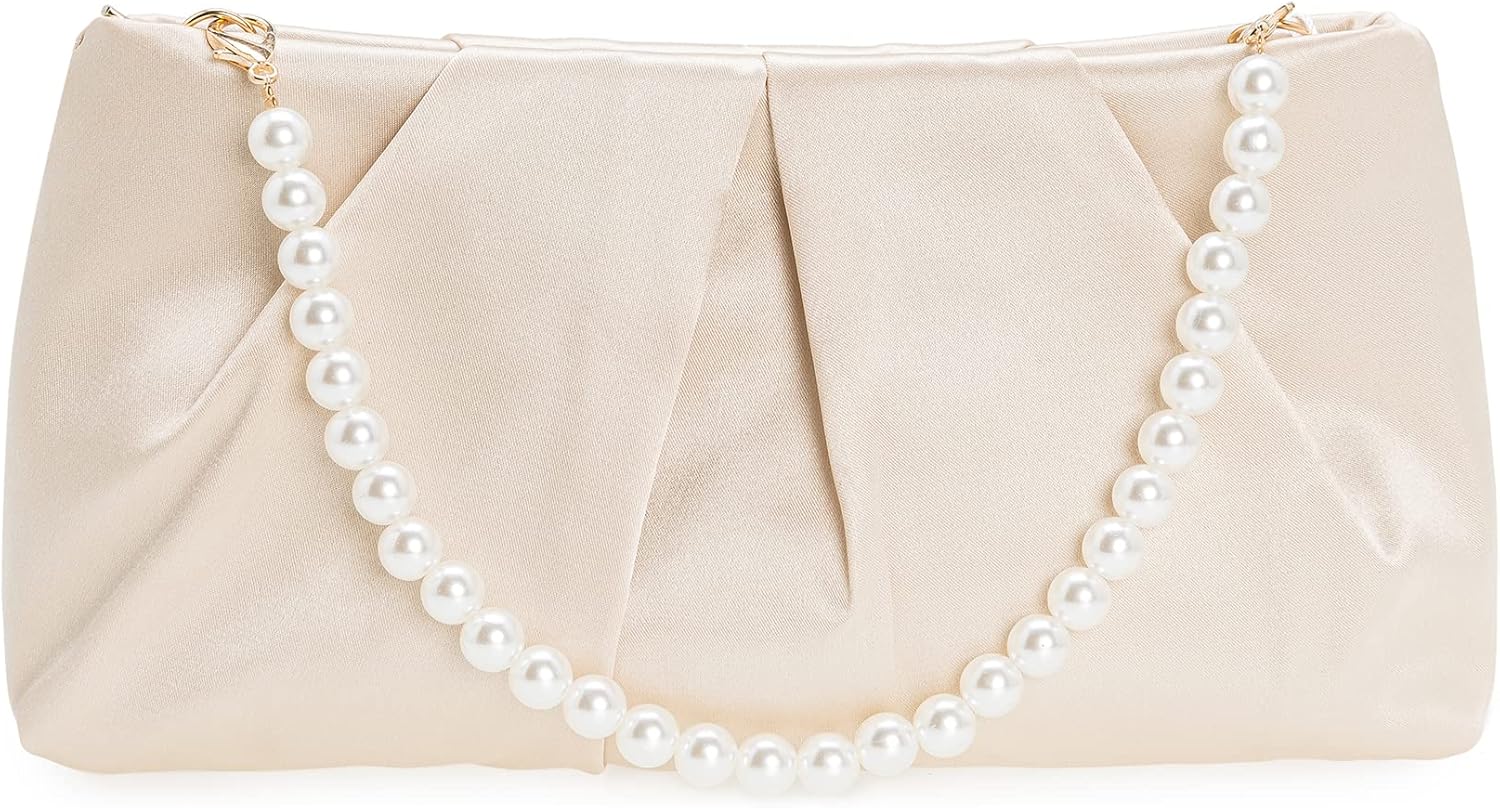 CHARMING TAILOR Evening Bag Women Wedding Party Handbag Small Dressy Formal Purse Pleated Satin Clutch