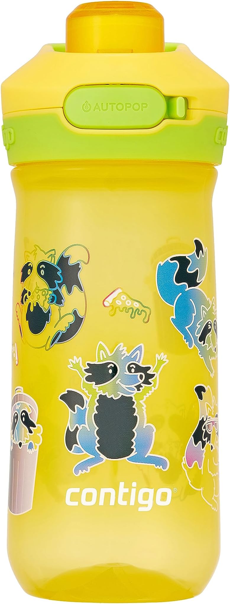 Contigo Kids’ Jessie Water Bottle with Pop-Open Leak-Proof Chug Lid, 14oz, Pineapple/Trash Pandas