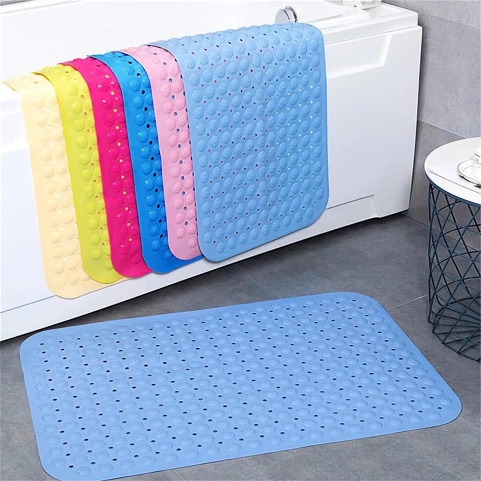 Alfombrilla de baño ultra absorbente antideslizante con ventosas, almohadilla de pie para seguridad en el baño, 58 cm x 88 cm, color rojo, perfecta para uso en ducha y bañera