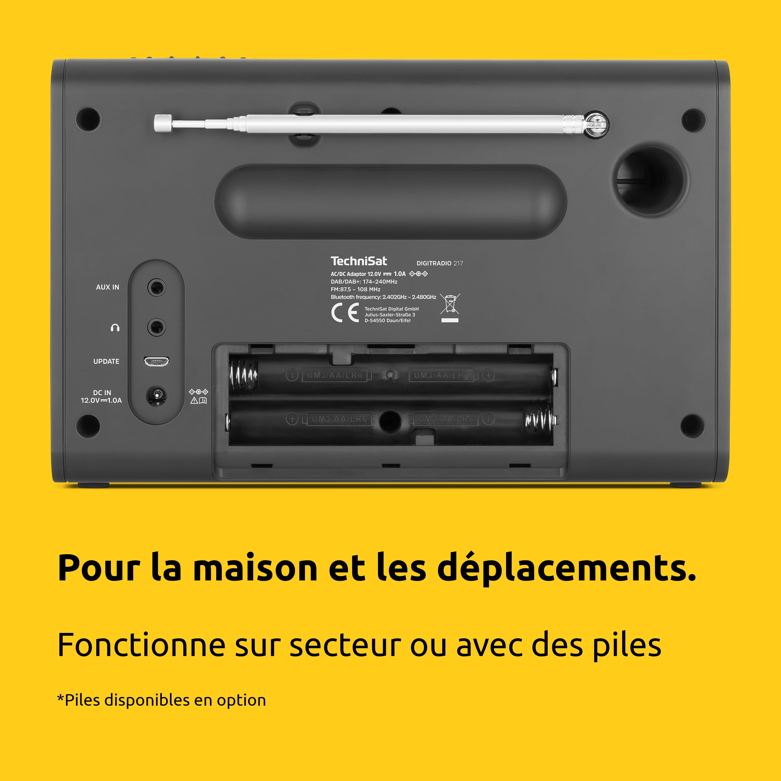 TechniSat DIGITRADIO 217 – Radio numérique Dab+ Compact et Portable (FM, écran Couleur, Bluetooth, présélections, Fonctionnement sur Secteur ou Piles, Double Alarme, favoris) Noir