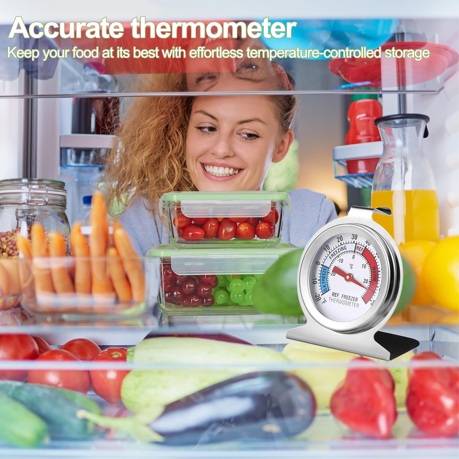 Confezione da 12 termometri classici per frigorifero e congelatore, con quadrante grande, in acciaio inox, con indicatore rosso, da -30 ℃ a 30 ℃