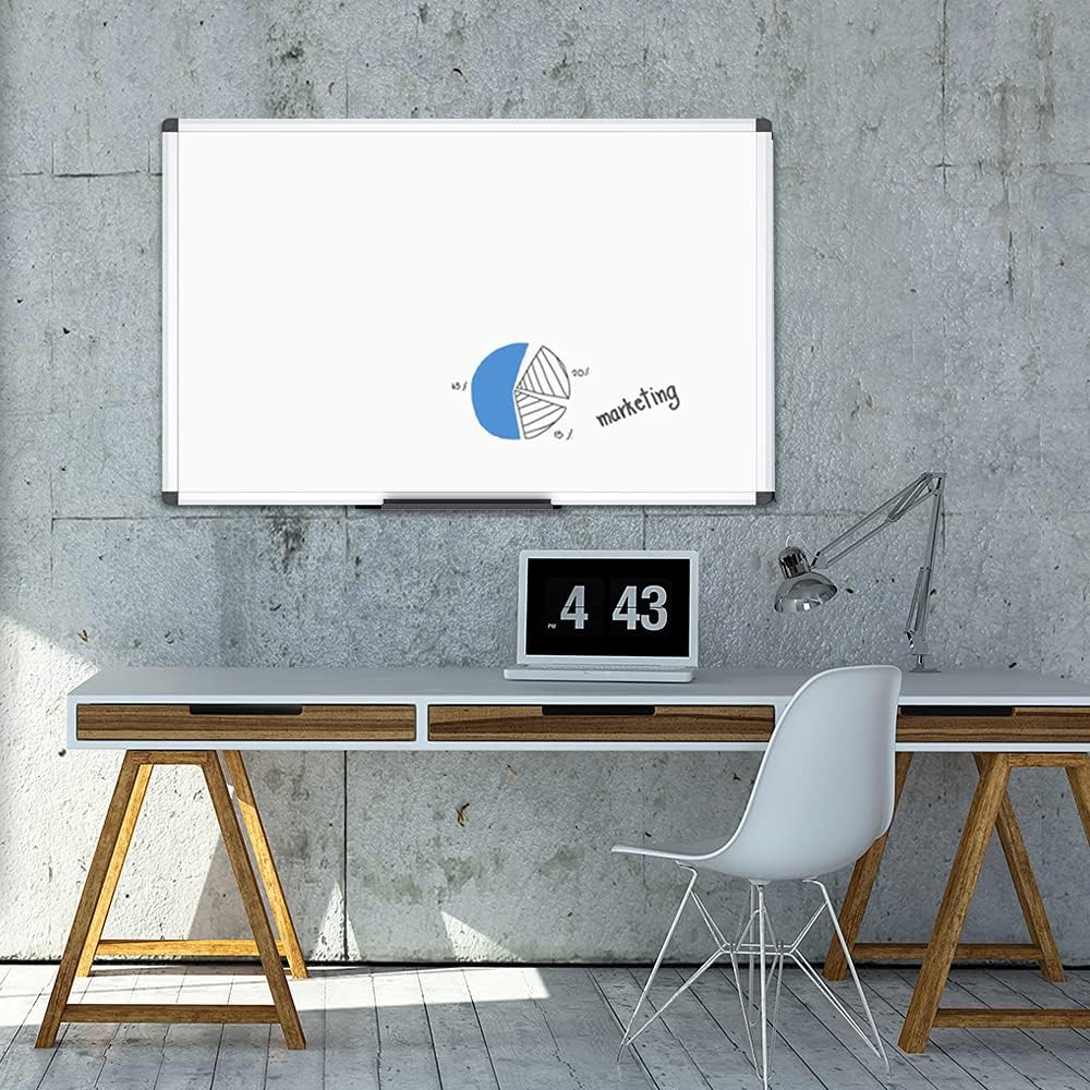 VIZ-PRO Dry Erase Board/Whiteboard, 36 X 24 Inches, Wall Mounted Board for School Office and Home, with 12-Count Markers