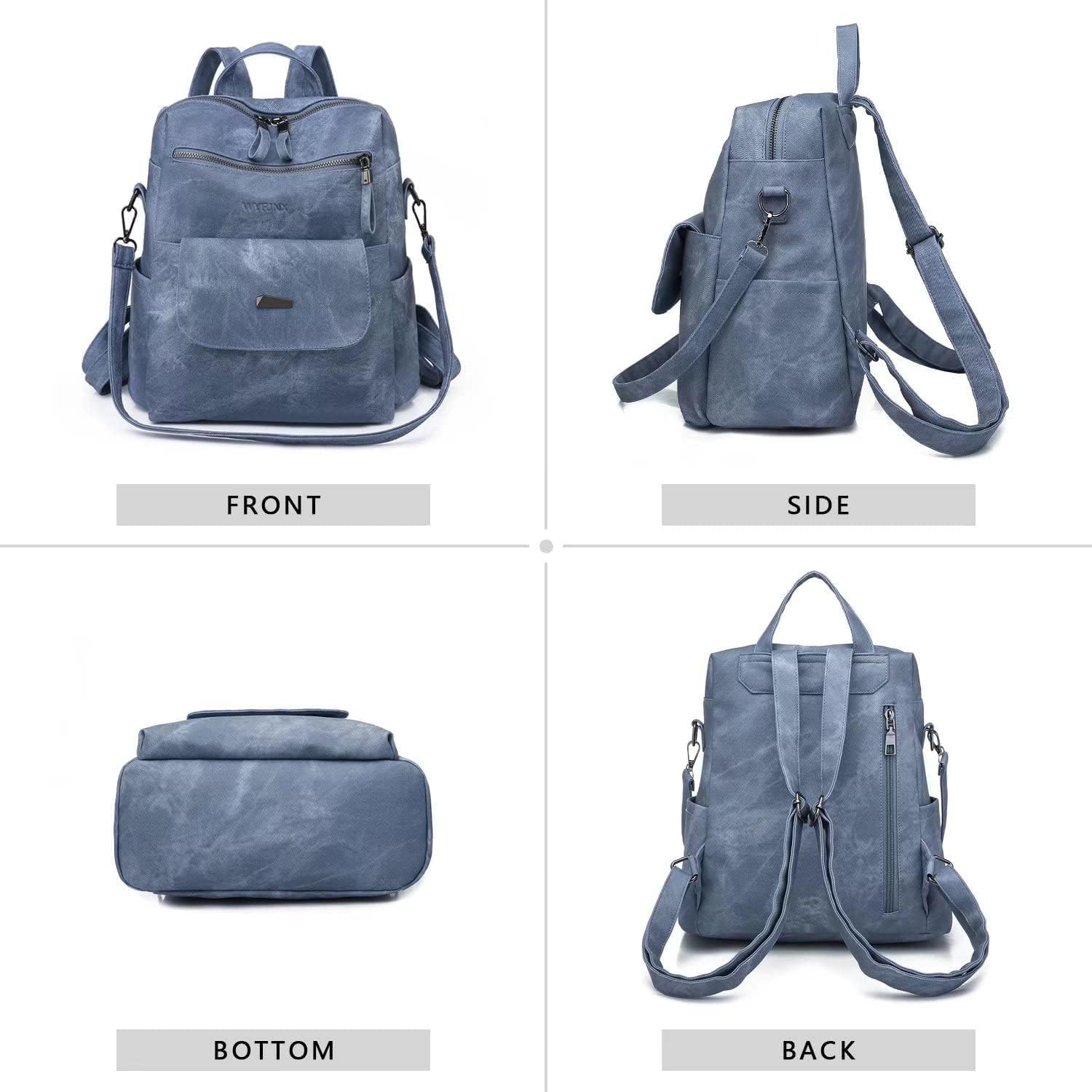 PU Leather Backpack Purse for Women Fashion Multipurpose Design Handbag Ladies Shoulder Bags Travel Backpack Blue - Image 3