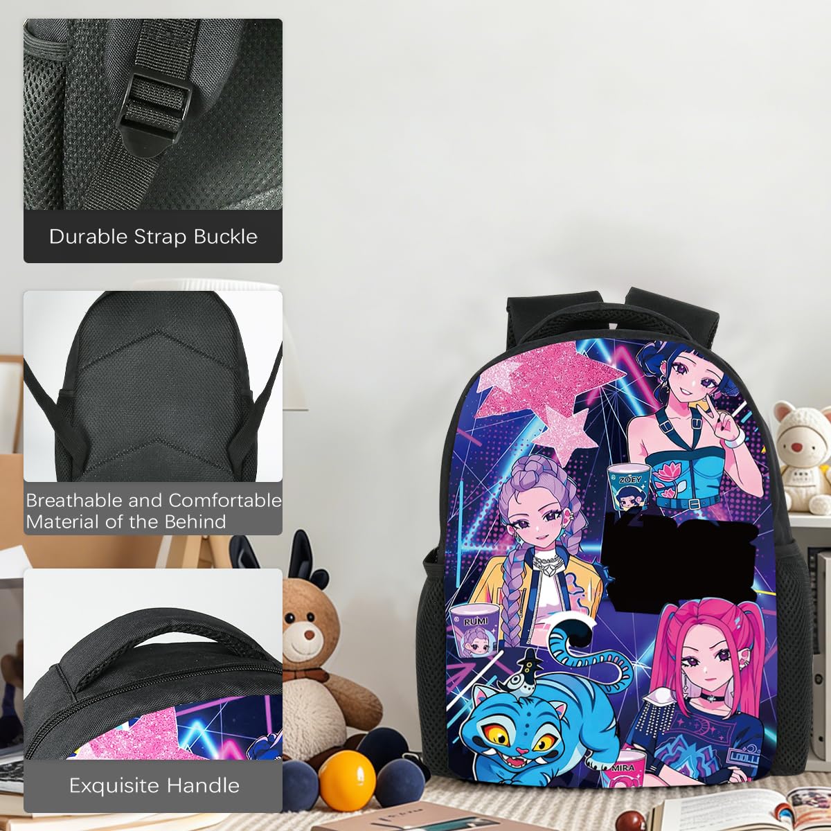 Demon Hunters - Zaino per la scuola per bambini, 33 x 24 x 14,5 cm, stile carino, stella, Di medie dimensioni, moderno