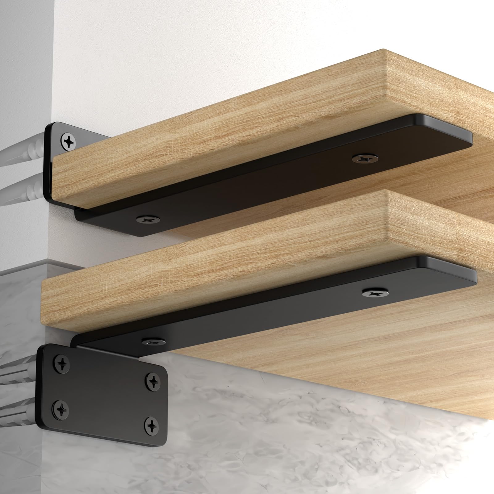 Cudebo 4 Pack 10 Inch Shelf Brackets, Heavy Duty Floating Shelf Bracket, 5MM Thick L Bracket for Shelves, Black Coated Metal Wall Shelf Support Brackets, 150 lb. Load Capacity