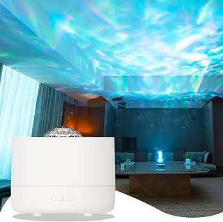QKTYB Difusor Aceites Esenciales con Proyector Estrellas, Luz Sensorial con Efecto De Olas Oceanicas En El Techo 7 Colores Humidificador para Dormitorios, Fiestas Y Salas De Juegos (Blanco)