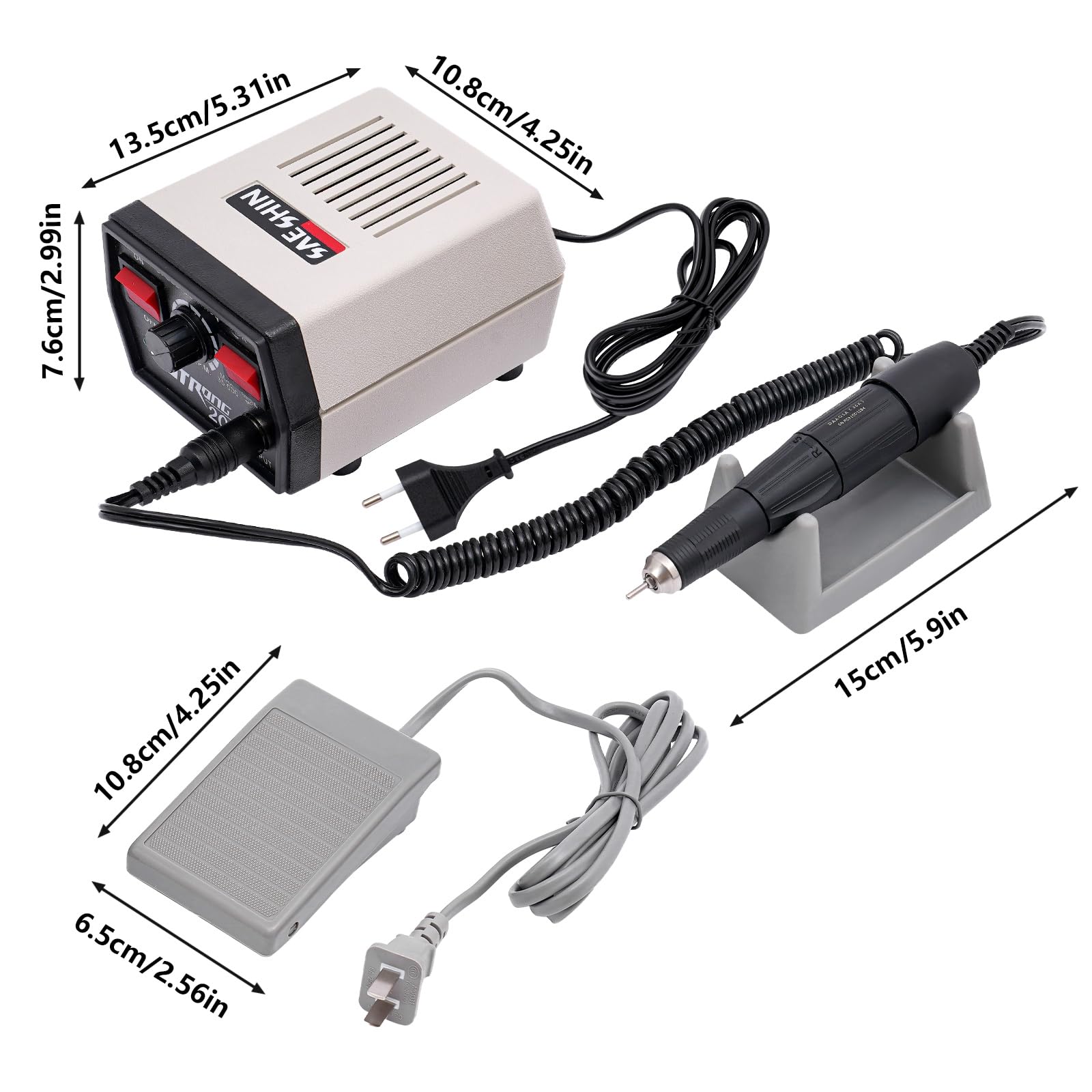 Mikrosilnik laboratoryjny 65 W, 35000 obr./min, elektryczna wiertarka jadeitowa, maszyna do polerowania, 230 V, przenośna maszyna do polerowania z 2 szczotkami węglowymi i pedałem nożnym, jednostka