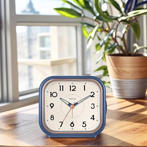 Miniatura 8 de 4.5" Vintage Retro Analog Alarm Clock, Super Silent Non Ticking Clock with Manual Light, Snooze, Battery Operated, Simply Design, for Living Room,