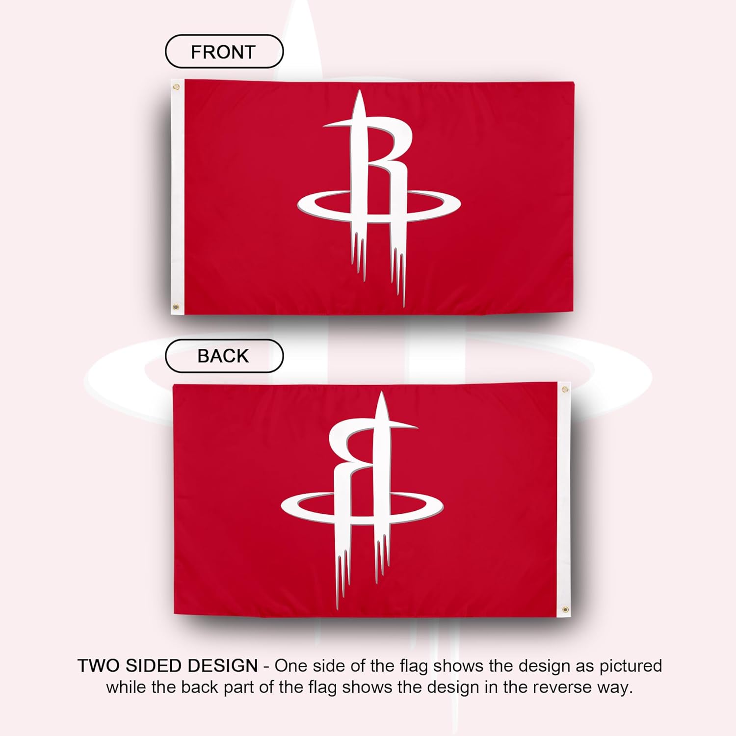 Desert Cactus Houston Rockets Flag NBA 100% Polyester Indoor Outdoor 3x5 feet National Basketball Association Team Flags (Flag #1) - Image 2