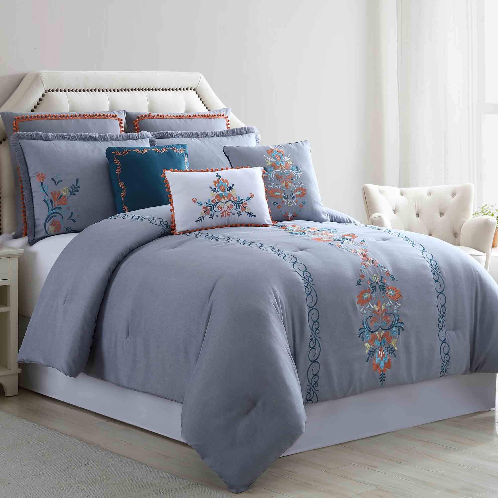 Amrapur Overseas Nadia 8-Piece Embellished Comforter Set, King/California King, Grey