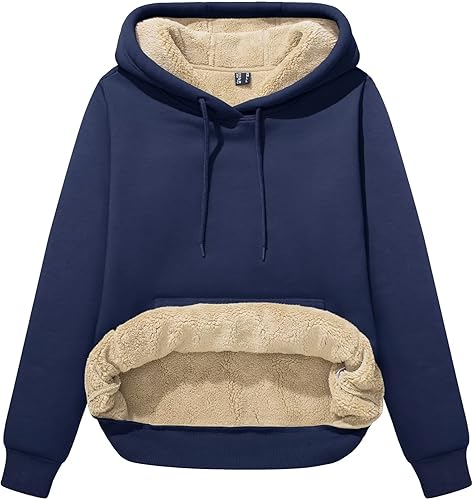 MAGCOMSEN Sudaderas con capucha de sherpa para mujer con forro polar estilo casual atlético con bolsillo de canguro