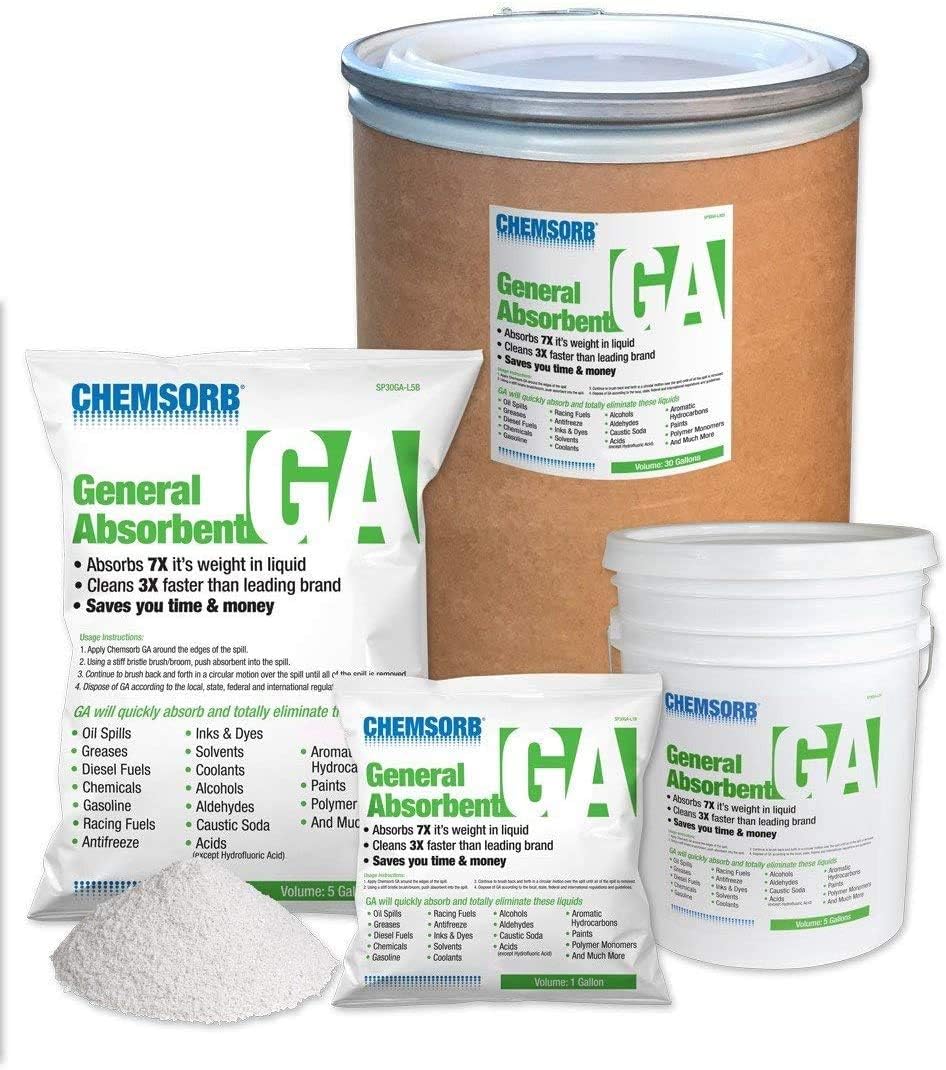 Chemsorb GA - General Absorbent - 5 Gal. Bag, SP30GA-L5B, Universal Absorbent, Light Weight Spill Response. Silica Free, Absorb: Oil, Grease, Chemicals, Solvents, Diesel Fuel, White: Tools & Home Improvement