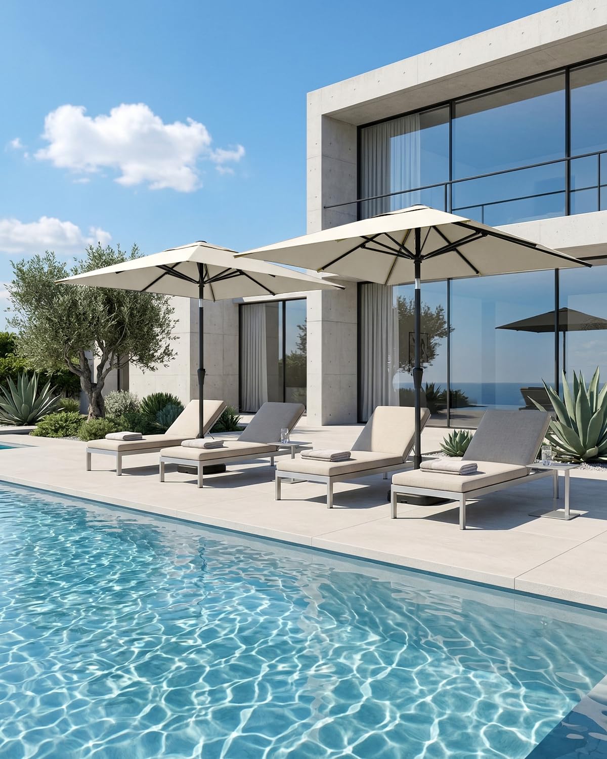 Sunula Parasol rectangulaire avec système de manivelle, tube en acier de 38 mm et baleines ovales de 12 x 18 mm, parasol de marché, protection solaire pour balcon, jardin