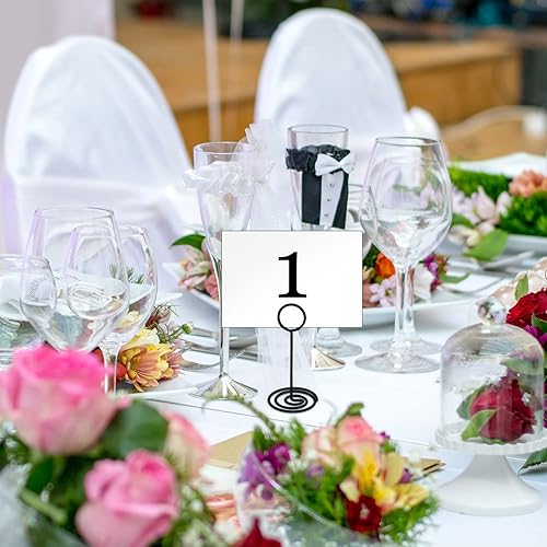 Miniatura 26 de TecUnite 48 soportes para números de mesa de 3.35 pulgadas, soporte para fotos, fotos, nombre, menú, clips para tarjetas de notas, soporte