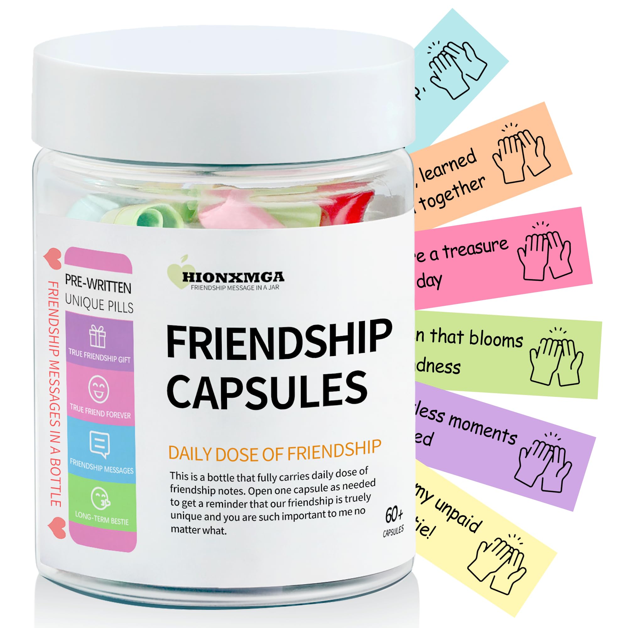 HIONXMGA Best Friend Birthday Gifts for Women, 60PCS Pre-Written Heartfelt Friend Gifts Messages in a Bottle Cute Capsule Notes for Best Friends, Unique Friendship Gift for Besties BFF Soul Sister