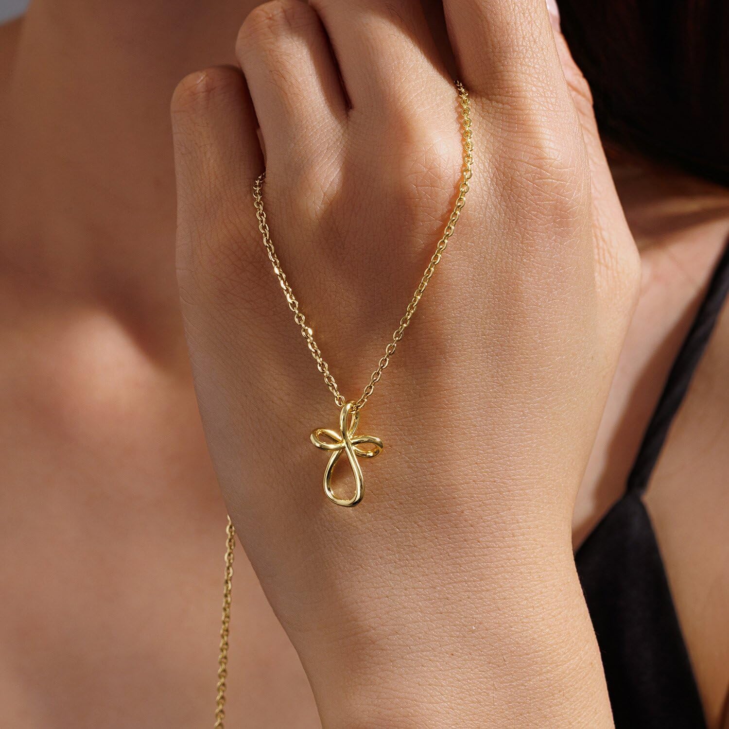 Cross Necklace for Women 14K Gold Plated, Dainty Cute Jesus Pendant Necklace with Adjustable Chain, Non Tarnish Hypoallergenic Gift for Women, First Communion Confirmation Gift - Image 5