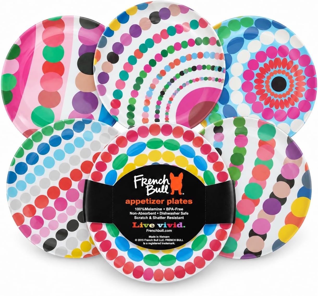 French Bull Melamine Assorted Plates-6 Piece Set -Melamine Dinnerware-Platter, Serving, Party, Platter, Dish (6" Appetizer Plate, Bauble)