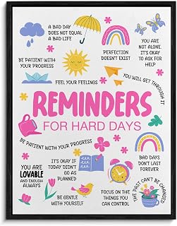 Mental Health Framed Canvas Wall Art Positive Affirmations Poster Print Wall Decor Therapy Office Painting for Calming Corner Decoration 11.5x15 Inches