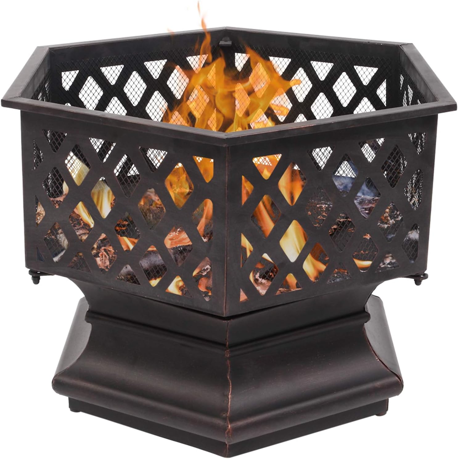 Bonnlo Small Portable Fire Pit Outdoor Fire Pit Wood Burning Fire Pit Square Steel Fire Bowl with Spark Screen and Poker for Outside Patio, Backyard 22-Inch
